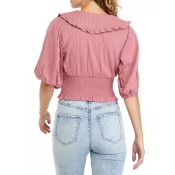 Vanilla‎ Star Puff Sleeve Portrait Collar Top Pink Size XL - Picture 2 of 9